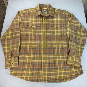 Ariat Rebar Men's Flannel Shirt Large L Brown Plaid Workwear Button Up